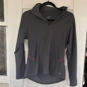 Champion Gray Long-Sleeve Quarter-Zip Hoodie with Pink Trim